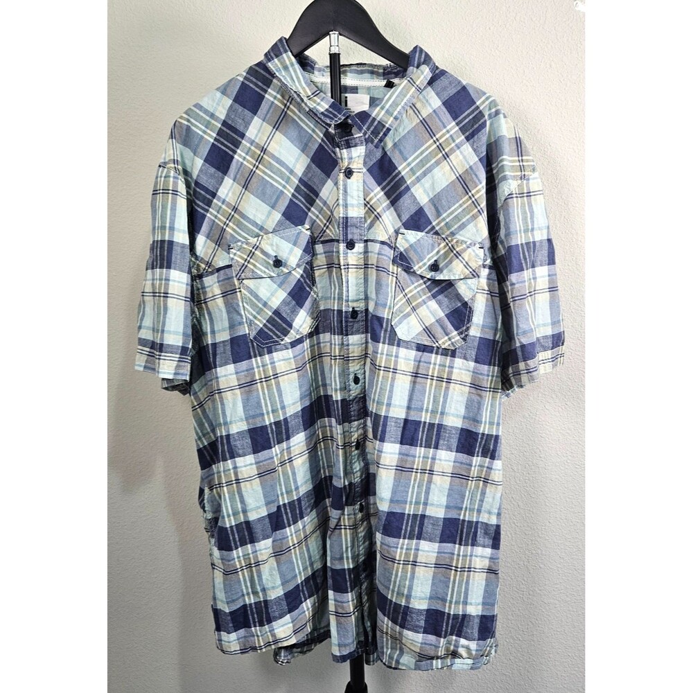 Buffalo  Jeans David Bitton Mens 3XL Blue Plaid Short Sleeve Button Up Shirt